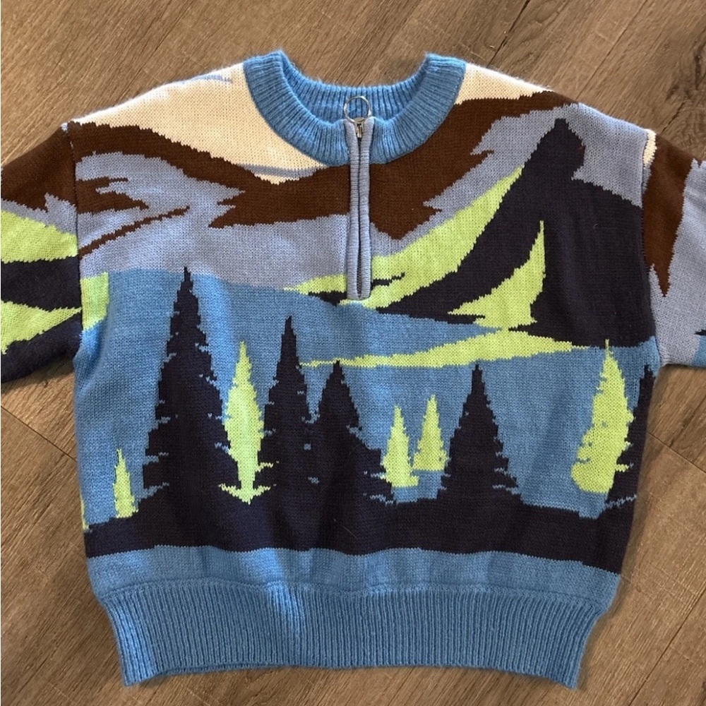 Forever 21 Intarsia Landscape Half-Zip‎ Ski Sweater M L Knit Blend Excellent